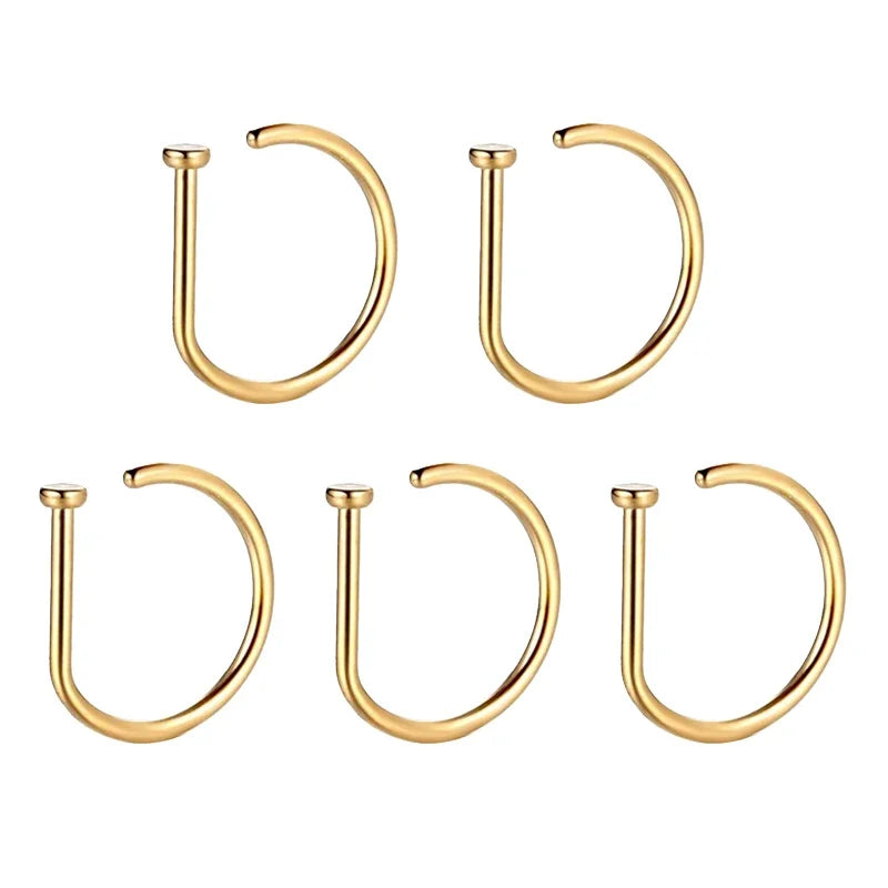 5pcs Stainless Steel D Shape Nose Rings for Wmen Men Ear Cartilage Piercing Earrings Nos detail view