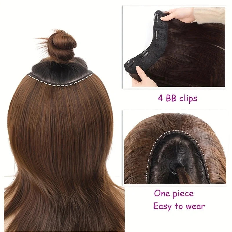 8Inch/12Inch Synthetic Short Straight Hair Pieces Invisible Clip In Hair Pad High Hai lifestyle view
