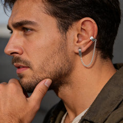 1pc Clip Earrings with Chain Stainless Steel for Women Men Punk Tassel Hoop Ear Cuffs close-up view