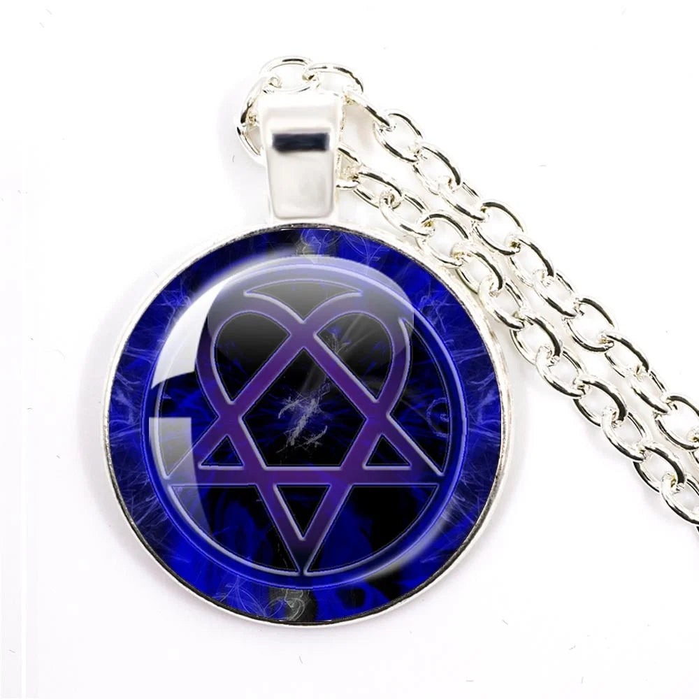 Hip Hop Rock Music Band Him Heartagram Glass Cabochon Pendant Star Heart Patten Necklace Chain Charm Necklace Jewelry Gift