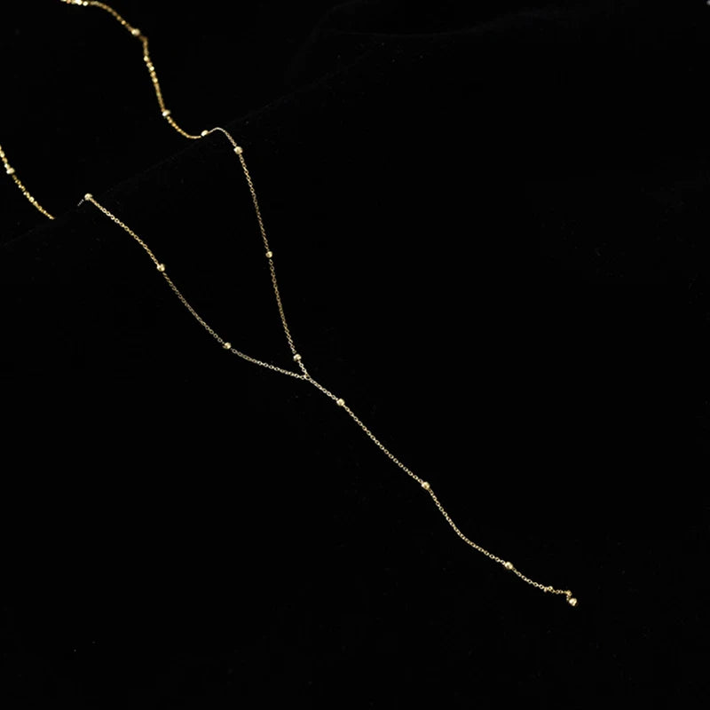 Silver Bead Chain Necklace | Simple Tassel Clavicle Chain for Women alternate view