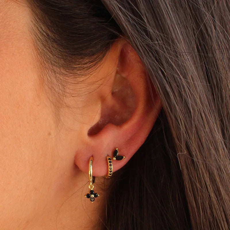3Pcs Crystal Tragus Stud Earring Set Flower Cartilage Huggie Earring Bulk Helix Jewelry detail view