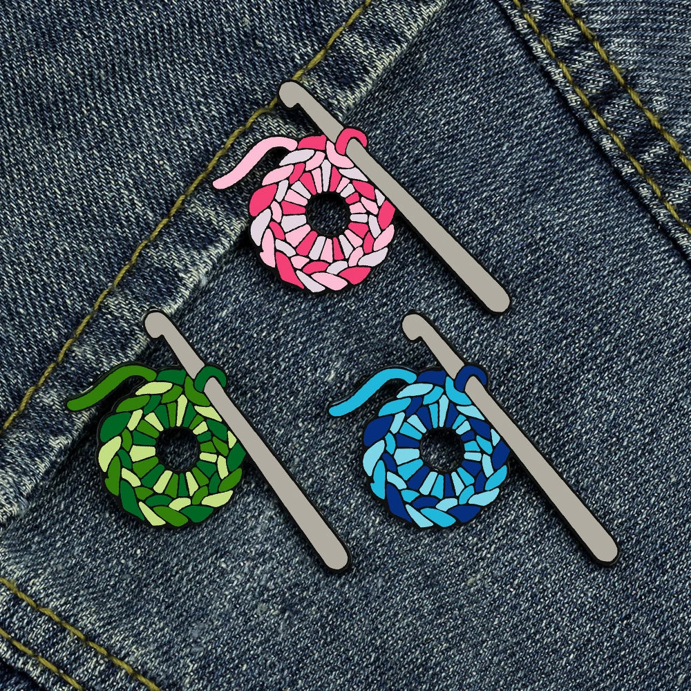 Knitting Wool Ball Enamel Pin Red Green Blue Crochet Hook Sweater Brooches Clothes Ba alternate view