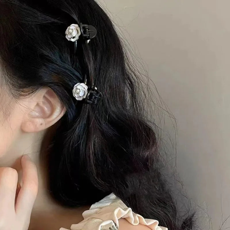 2Pcs Retro French Black Temperament Camellia Small Grip Princess Hair Clip Side Hairpin Clip wholesale