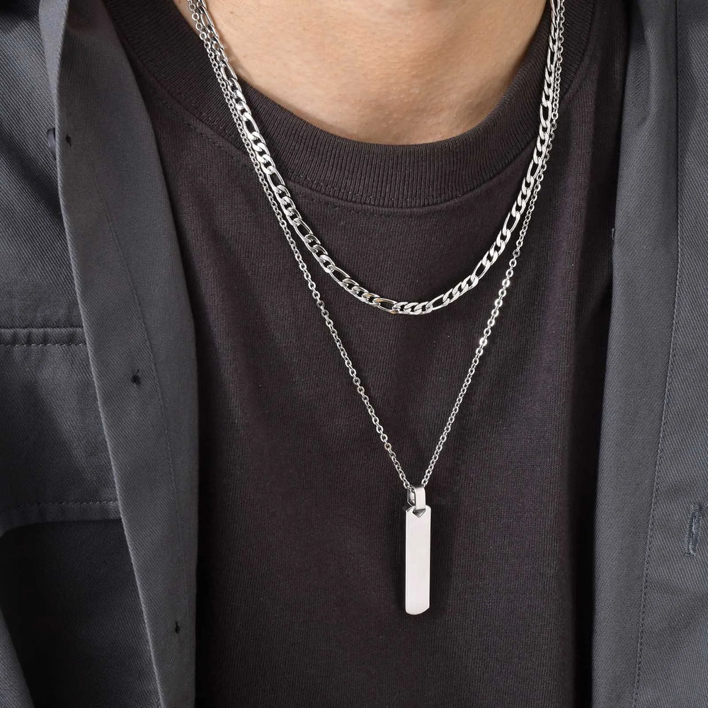 2pcs Vertical Layer Necklaces for Men Boys,Wateproof Stainless Steel Cuban Chain Collar, detail view
