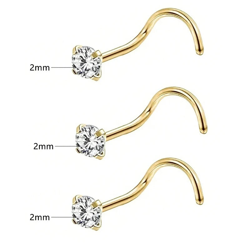 1/3/5Pcs Minimalist Curved Bar Nose Studs Stainless Steel CZ Inlaid Nose Piercing J additional angle