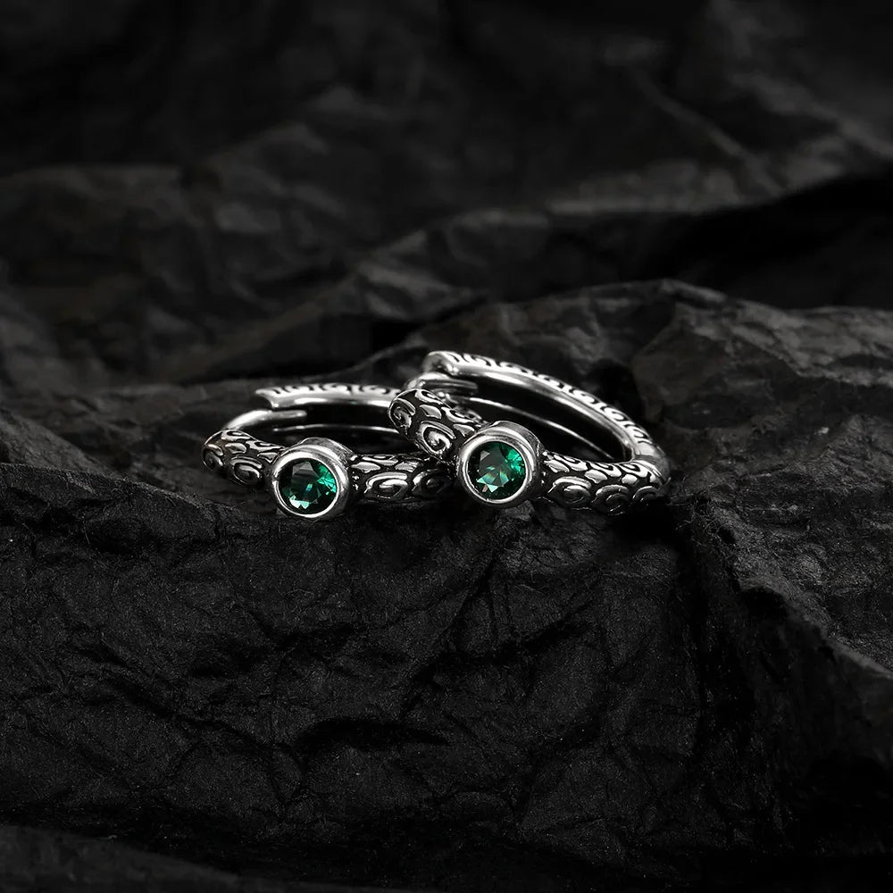 Unisex S925 Sterling Silver Vintage Thai Earrings with Green Zircon | Unique Jewelry Gif detail view