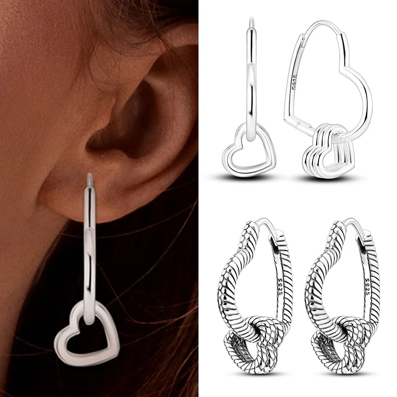 Hot Sale 925 Sterling Silver Heart Earrings Fit Original Charms Hoop Earrings For Women detail view