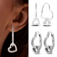 Hot Sale 925 Sterling Silver Heart Earrings Fit Original Charms Hoop Earrings For Women detail view