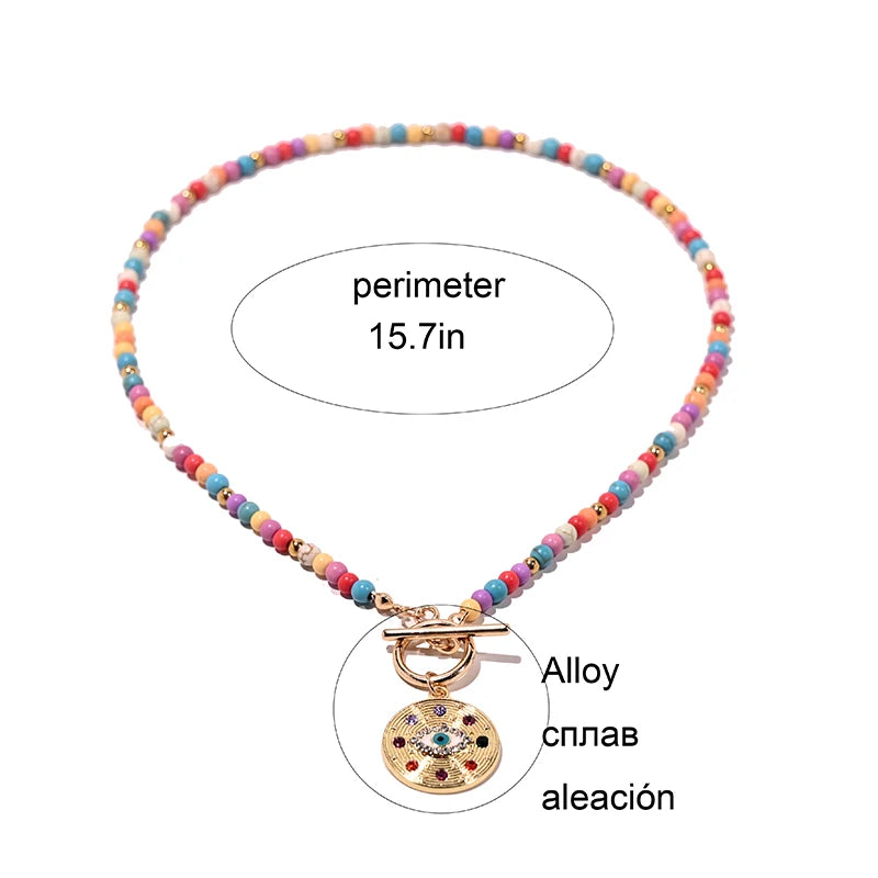 Colorful Stone Choker Necklace | Round Evil Charm Pendant for Women lifestyle view