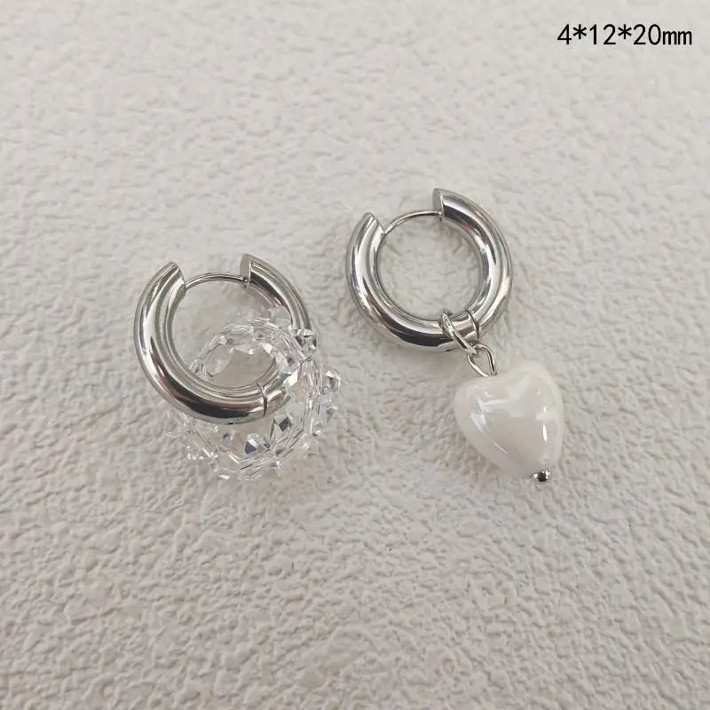Fashion Heart Pendant Ear Buckle Fashionable Irregular Crystal Tassel Earrings Sweet C close-up view