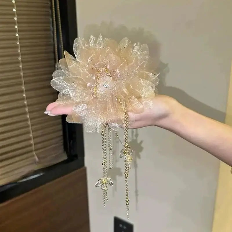 Fashion Flower Tassel Hair Clip For Women Girls Shark Ponytail Clip Headdress Temperament Headwear Hair Accessories Gifts
