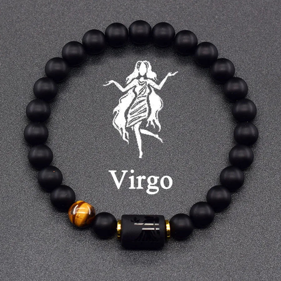 12 Zodiac Sign Bracelet Homme Constellation Bangle Natural Yellow Tiger Eye Stone H additional angle