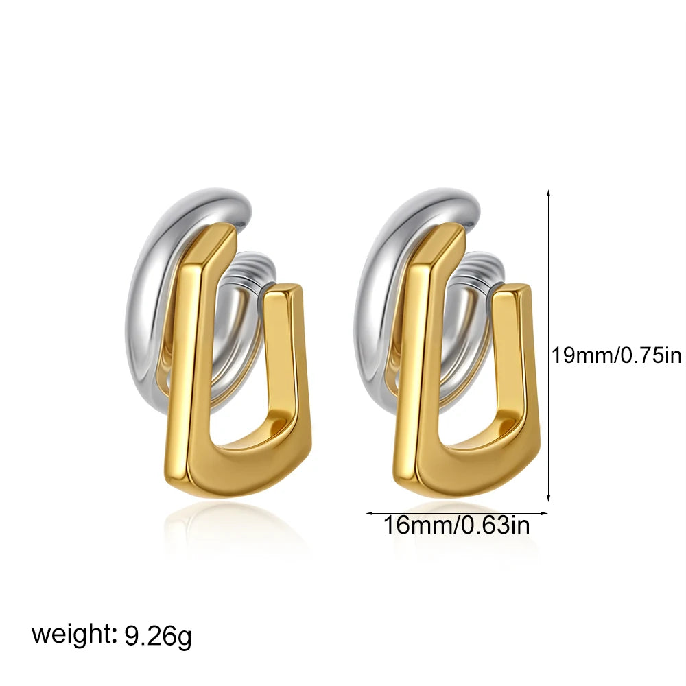 Unique Design Gold Silver Mix Color Geometric Clip Earring Cuff Stainless Steel Square R detail view