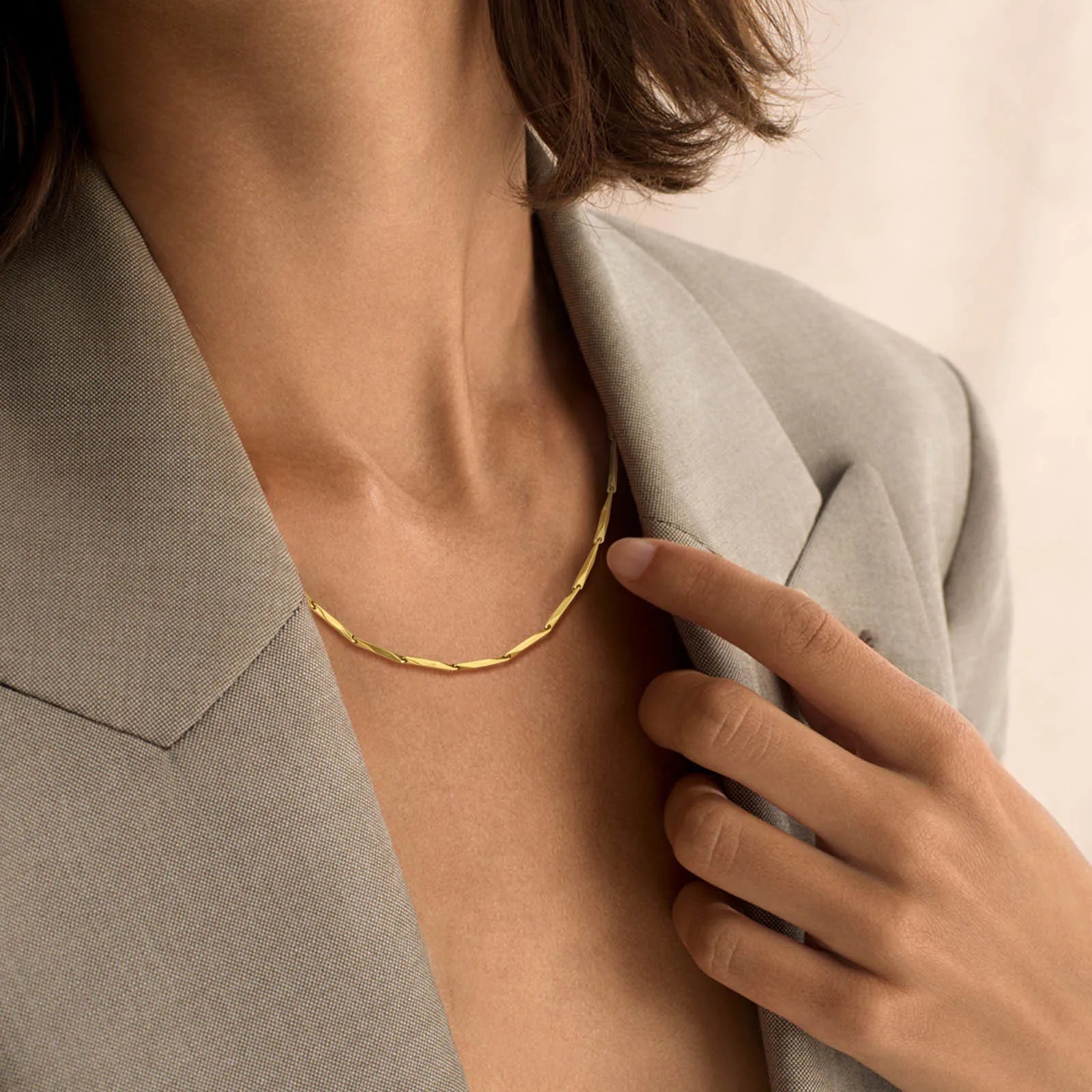Fashion Jewelry New In Melon Seed Chain Necklace,Gold Color Stainless Steel Full Gloss close-up view