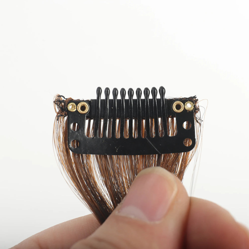 2PC Curly Bangs Clip-On Hair Extensions | Wavy Side Fringe with Invisible Clips close-up view