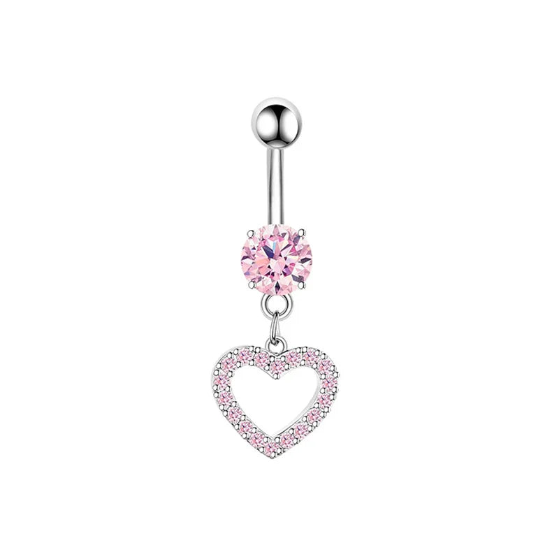 1PCS Pink Crown Belly Button Rings Jewelry Stainless Steel Heart Navel Piercing Barbe alternate view
