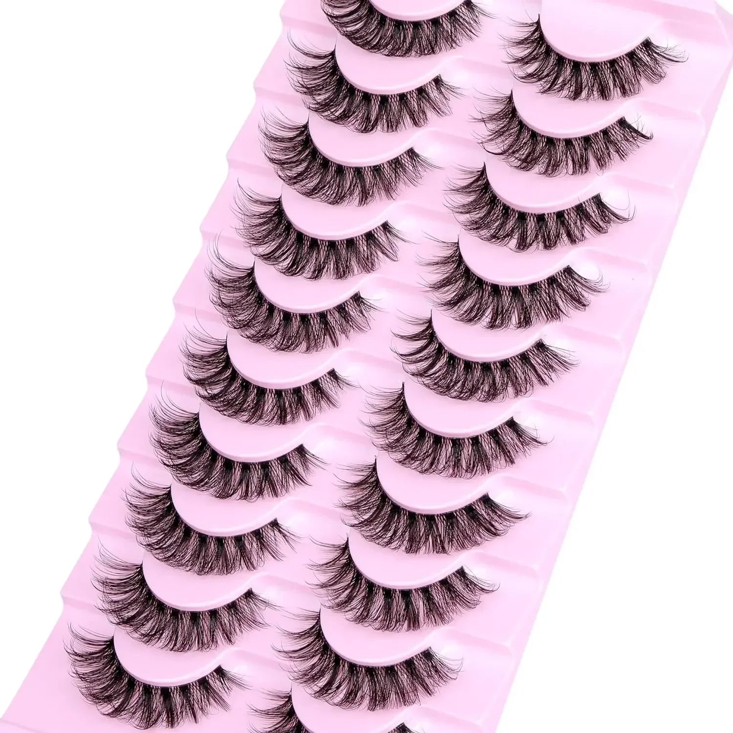 10 Pairs Natural Fluffy False Eyelashes | Wispy 3D Volume Strip Lashes with Clear B additional angle