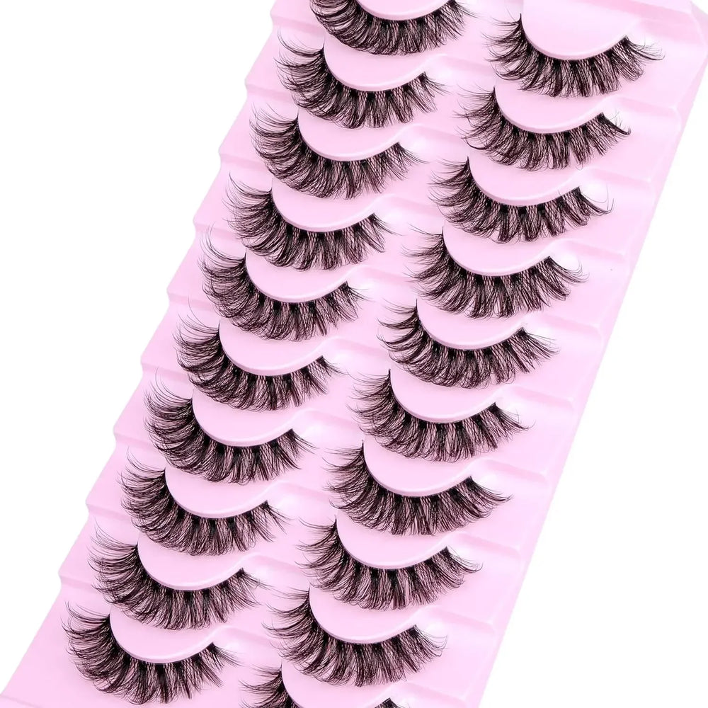 10 Pairs Natural Fluffy False Eyelashes | Wispy 3D Volume Strip Lashes with Clear B additional angle