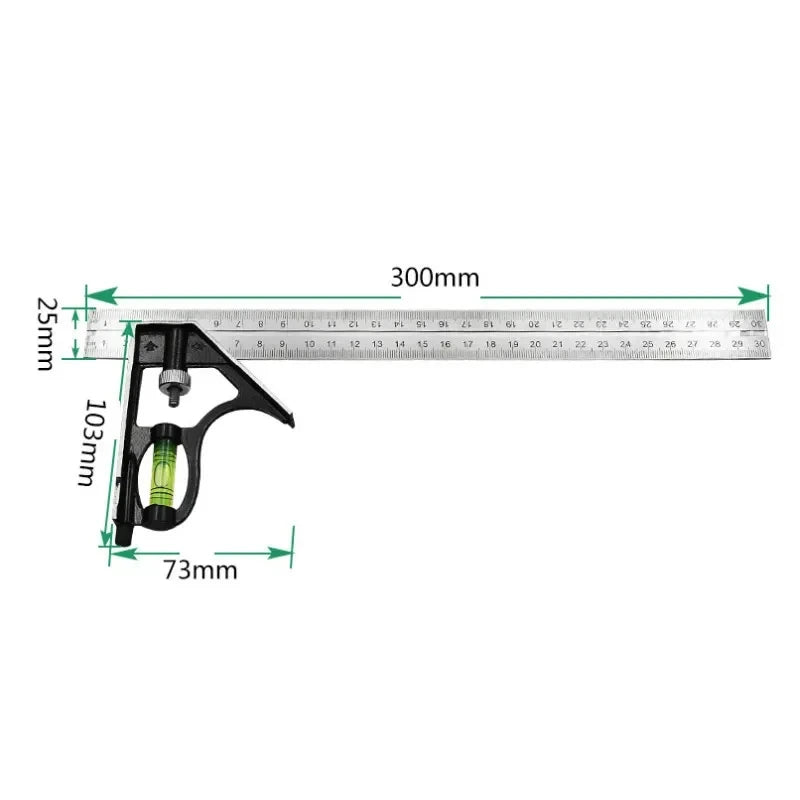 300mm Stainless Steel Combination Square | Multi-Angle Woodworking Ruler additional angle