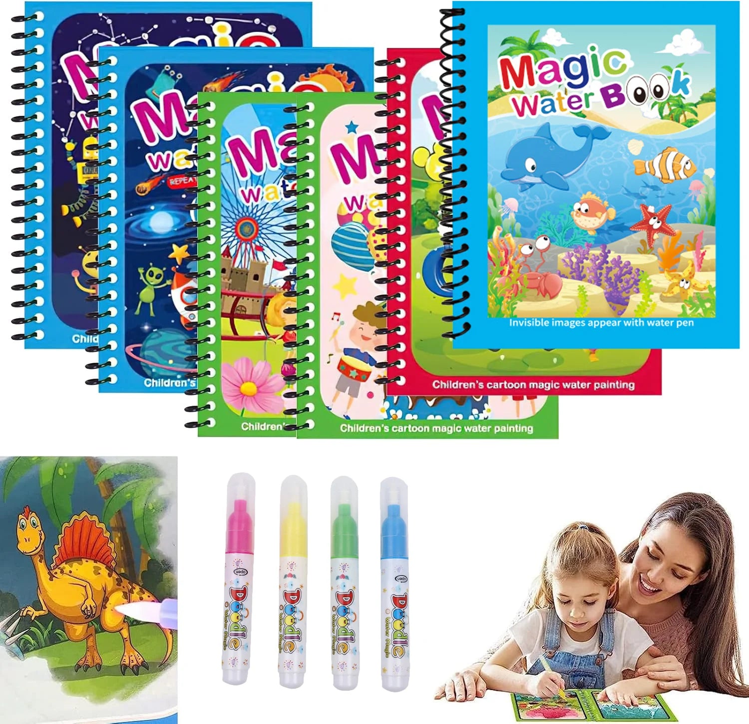 Magic Water Drawing Book Children Painting Book Reusable Coloring Book with Pen for Boys Girls Birth