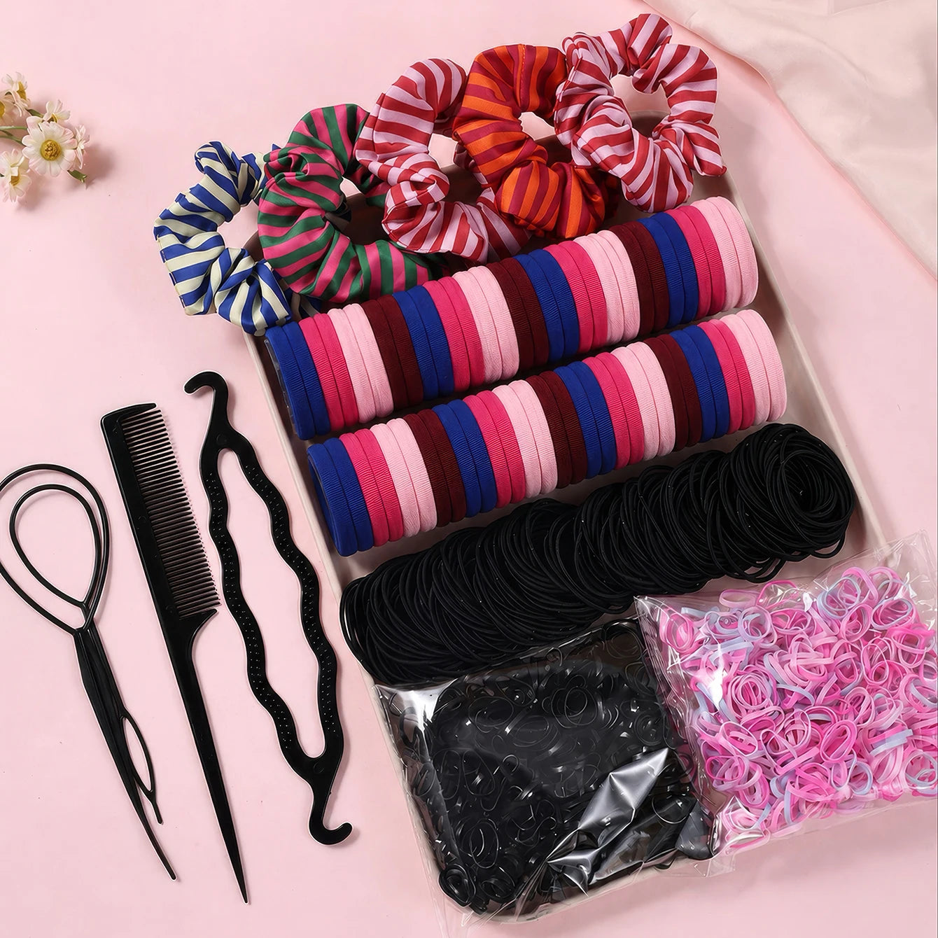Women Dark Hair Set Elastic Seamless Ponytail Scrunchies Small Rubber Bands Hair Ties lifestyle view