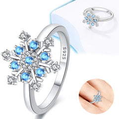 Women Ring 925 Sterling Silver Blue Zircon Snowflake Ring Winter Christmas Wedding Pa alternate view