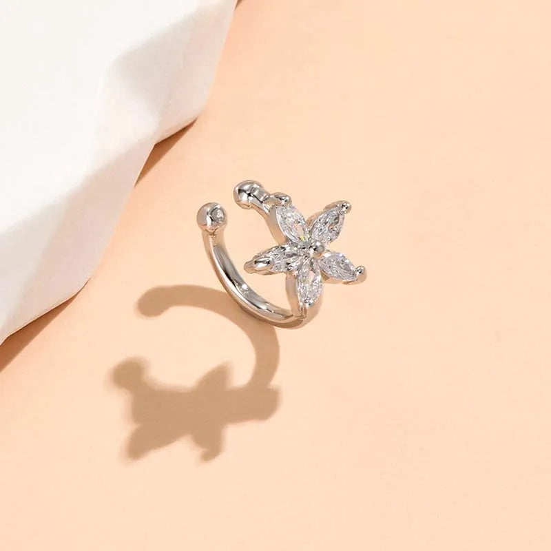 Exquisite Zircon Flower Ear Clip for Women Girls Luxury Shiny Crystal Non Piercing Ear B detail view