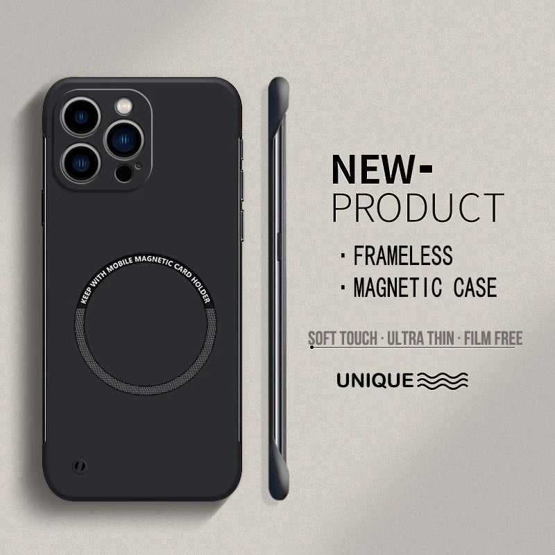 【Iron Plate Glue on Surfce 】Ultra Thin Hard Magnetic Frameless Phone Case For iPhone 15 detail view