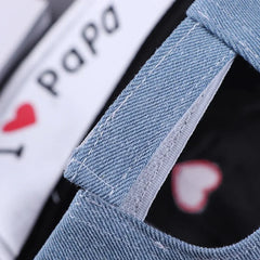 Baby Denim Baseball Cap with I Love Mama Lettering | Summer Hat for Boys and Girls close-up view