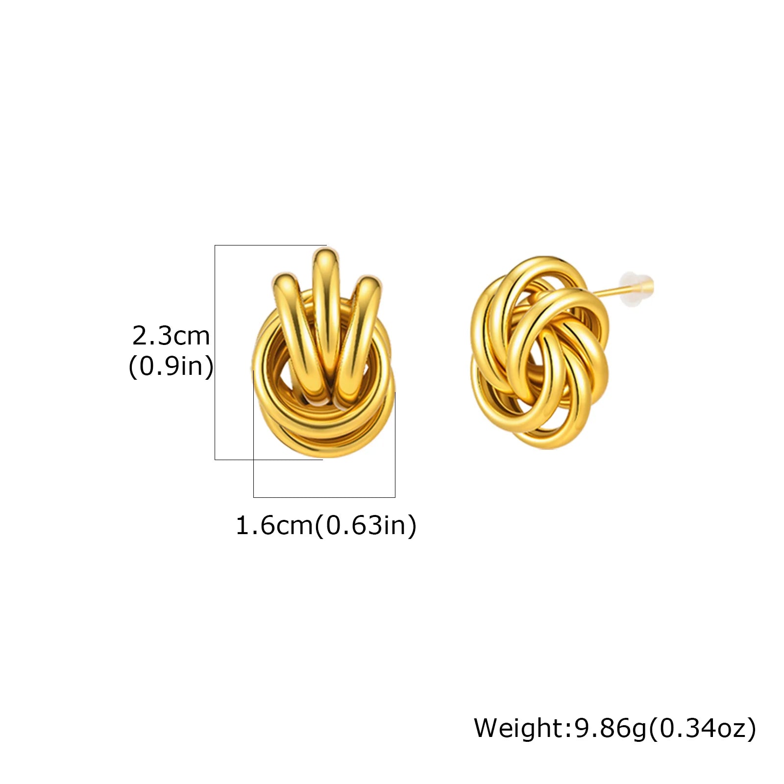 18K Gold Twist Knot Stud Earrings | Geometric Textured Screw-Back Earrings for Wome additional angle