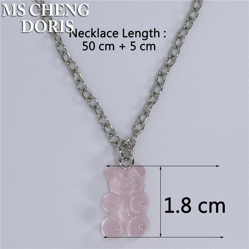 Handmade 33 Styles Colors Cute Resin Gummy Bear Chain Necklaces, Candy Color Pendant alternate view