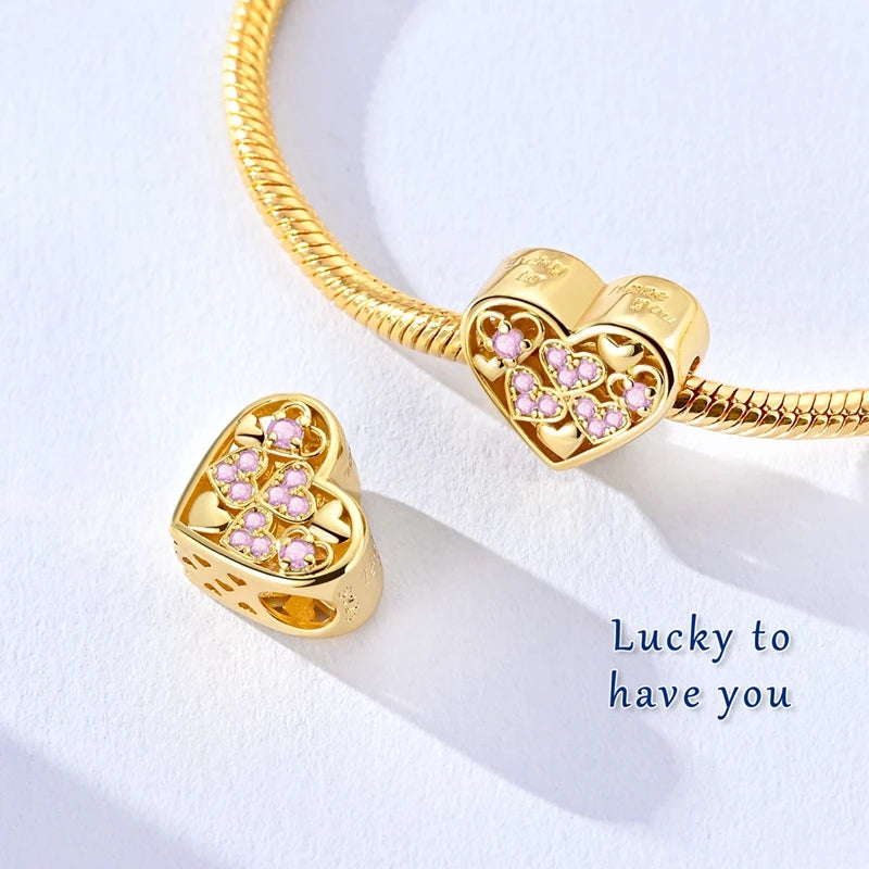 925 Sterling Silver Gold Zircon Irregular Bracelet Charm Bead close-up view