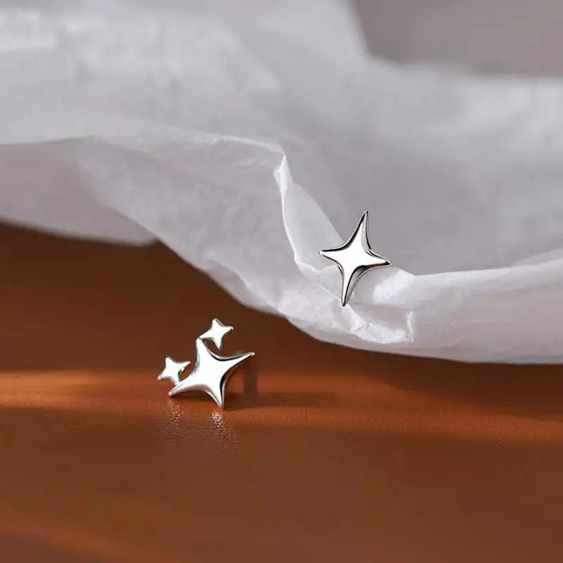 VENTFILLE Gold Star Stud Earrings | Asymmetrical 925 Silver Fashion Jewelry for Women detail view