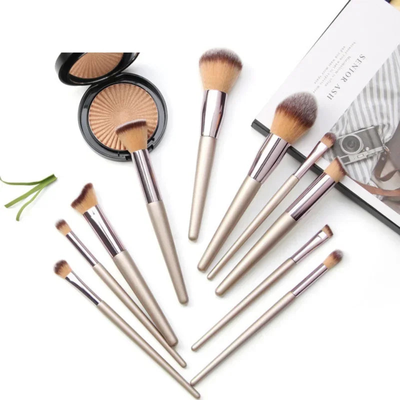 Champagne Makeup Brush Set | Foundation & Powder Flat Head Cosmetic Brush lifestyle view