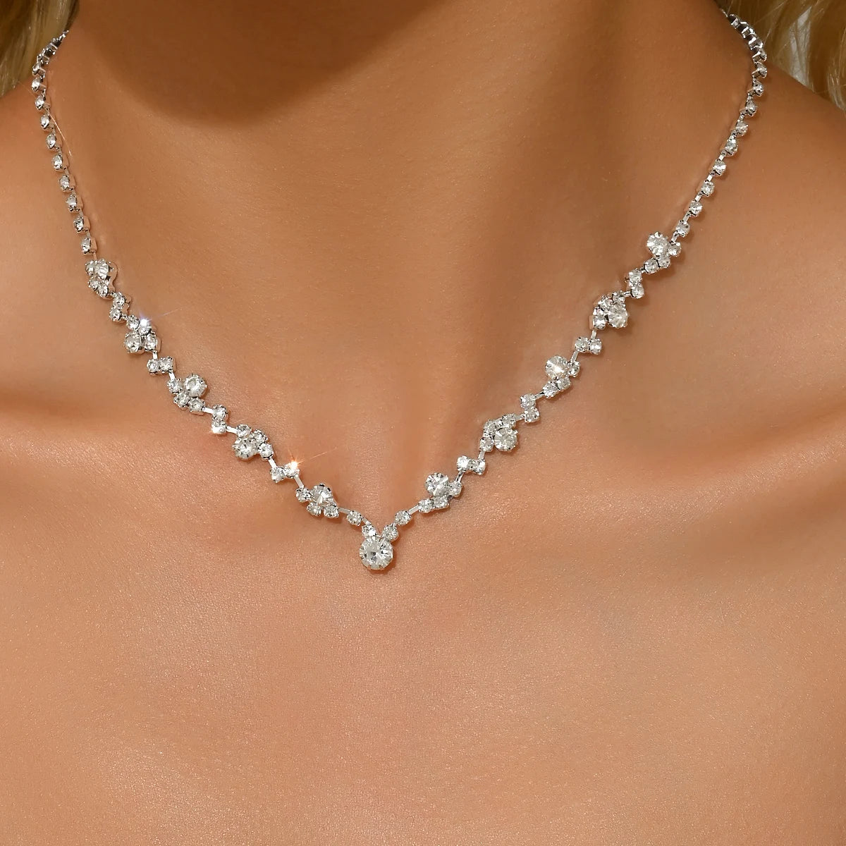 Simple and exquisite full diamond necklace jewelry hot selling necklace full diamon additional angle