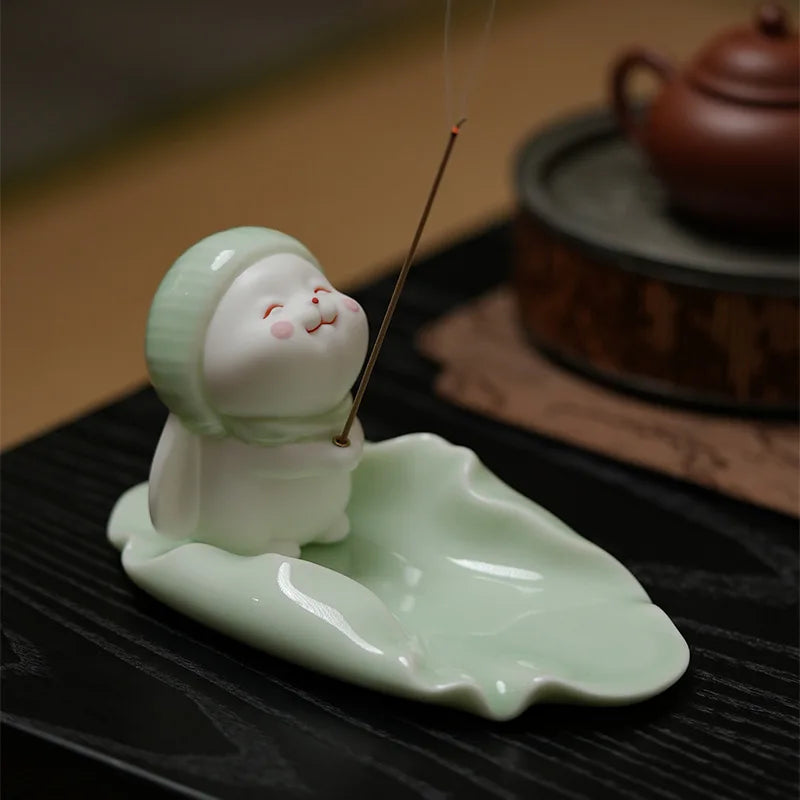 Cute Wishing Rabbit Incense Burner | Ceramic Home Fragrance Decor lifestyle view