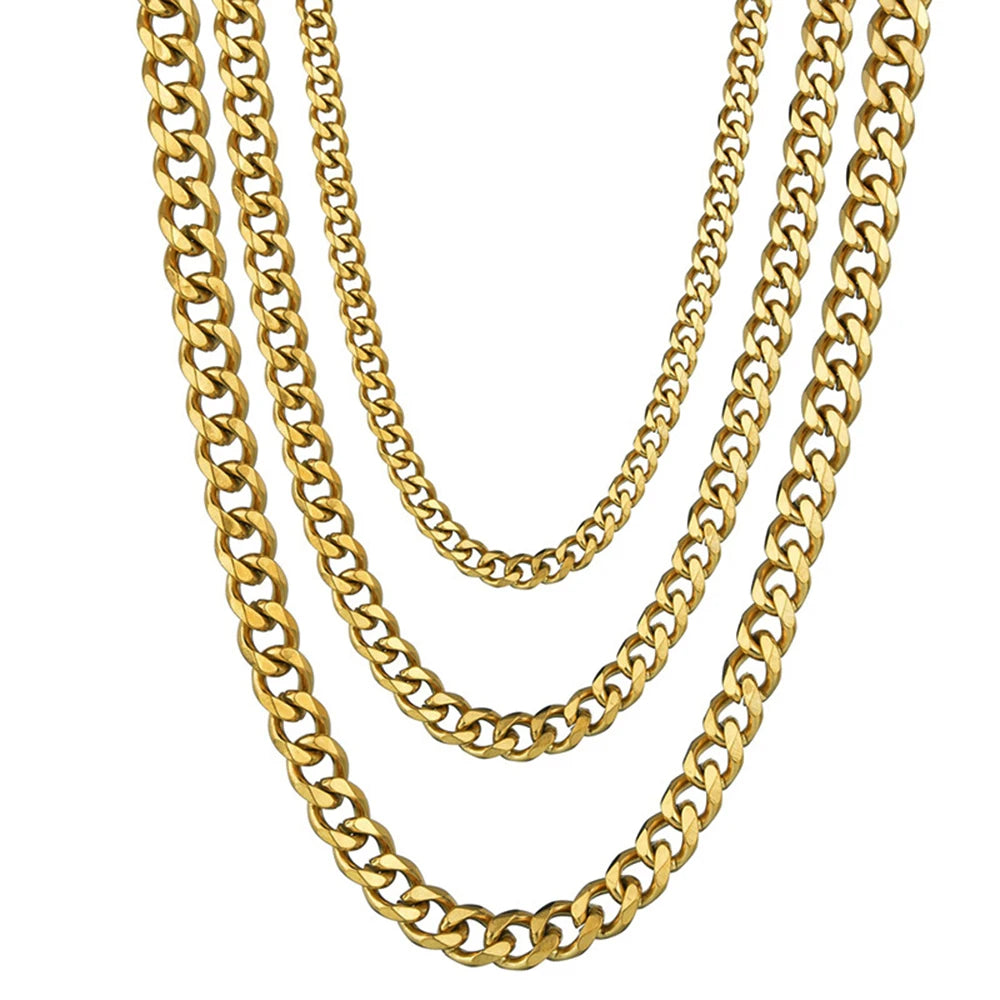 1 Piece Width 3.5/5/7mm Stainless Steel Gold/Black Color Punk Necklace Cuban Link Chai close-up view