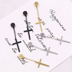 2pcs Punk Mens Strong Magnet Magnetic Cross Ear Stud Set Non Piercing Earrings Fake E alternate view