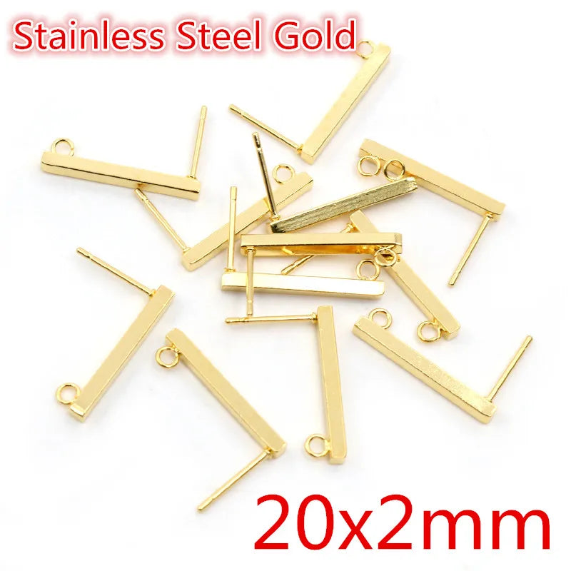 20pcs 316 Stainless Steel Gold Color Geometric Earring Stud Earring Posts Connector fo close-up view
