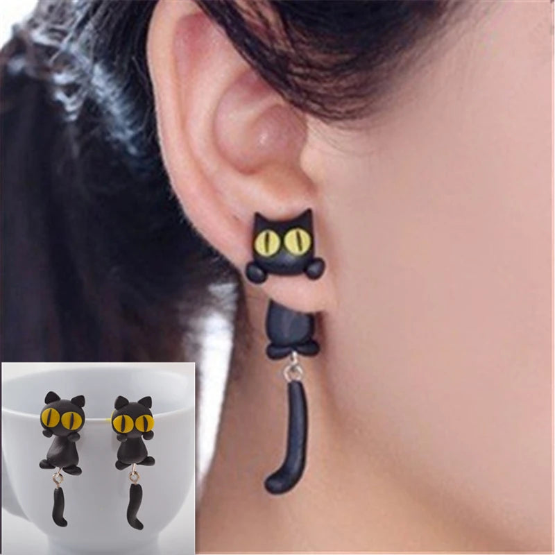 New Fashion Cute Animal Female Creative Handmade Earrings Polymer Clay Dinosaur Dog C lifestyle view