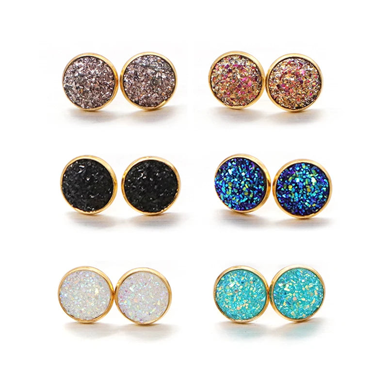 Glitter Resin Stud Earrings Set | Colorful Stainless Steel Jewelry