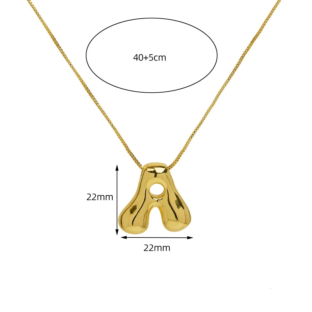 Golden Initial Necklace | Chunky Bubble Letter Pendant for Women additional angle