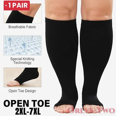 1 Pair Plus Size Compression Socks  Women Wide Calf Open Toe Graduated Medical Support Stockings Toeless Flight Pressure Socks