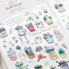 Suatelier Potted Plant PVC Stickers | Korean Import DIY Scrapbooking Set close-up view