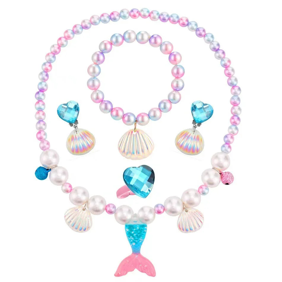 Mermaid Necklace Set for Girls | Sparkling Fish Tail Shell Jewelry Gift additional angle
