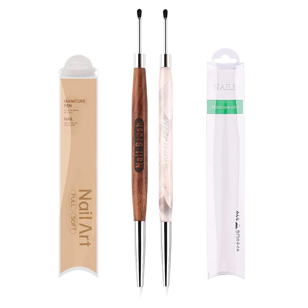 1/2Pcs Double Head Nail Art Brush Silicone Spatula Poly Nail Gel Pen Manicure Tip Exte close-up view