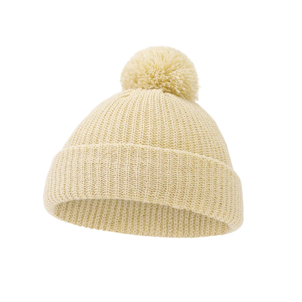 Solid Pom Knitted Baby Beanie | Newborn Infant Winter Hat detail view