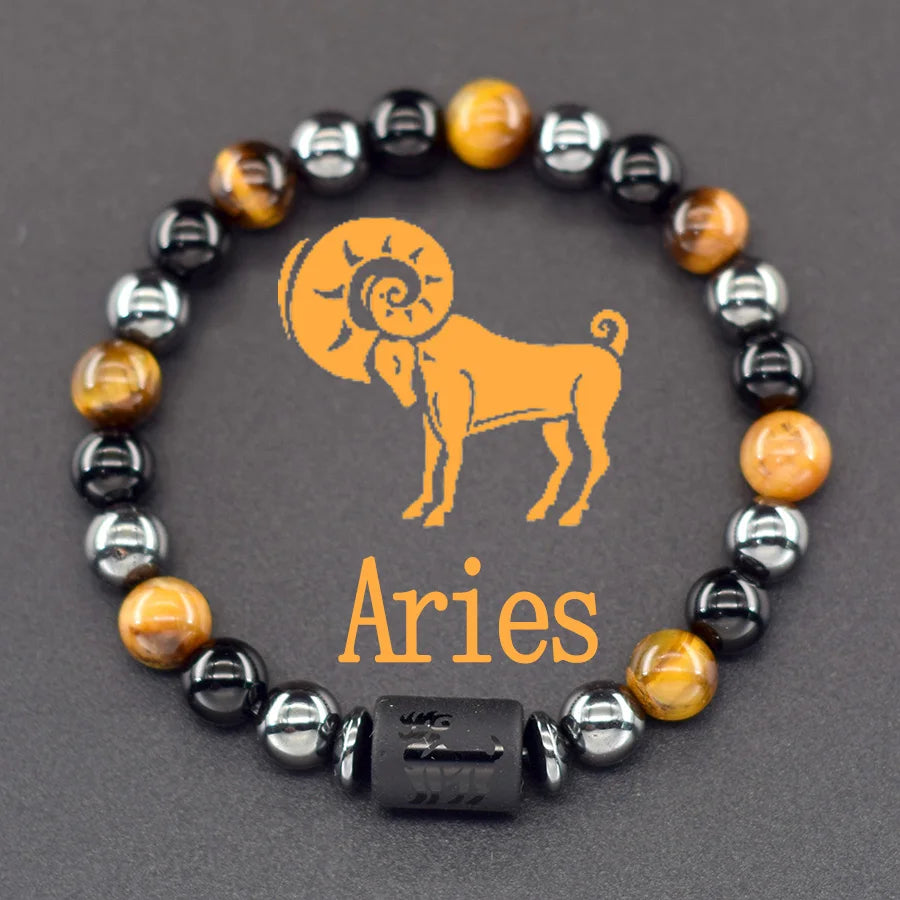 12 Zodiac Sign Bracelet Homme Constellation Bangle Natural Yellow Tiger Eye Stone Hem alternate view