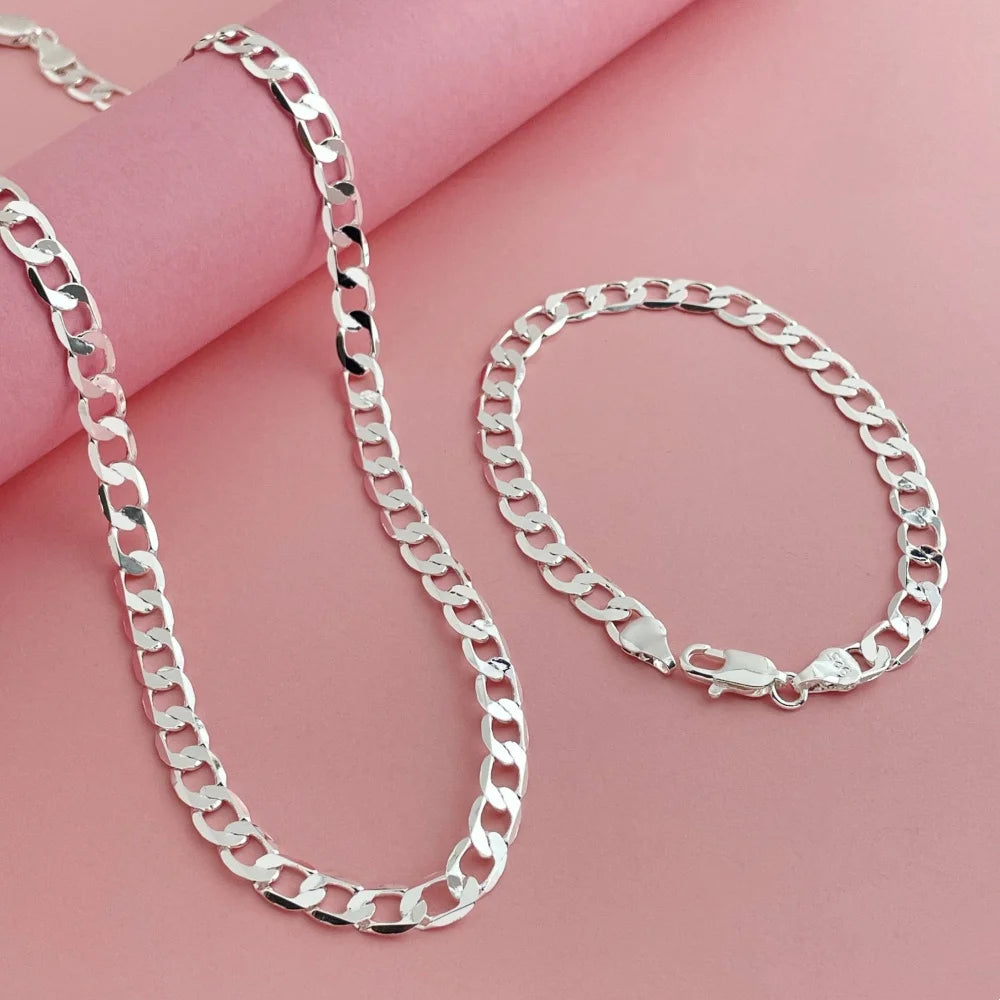 Fashion classic 925 sterling silver 6MM one to one Cuban NK necklace bracelet set sui lifestyle view